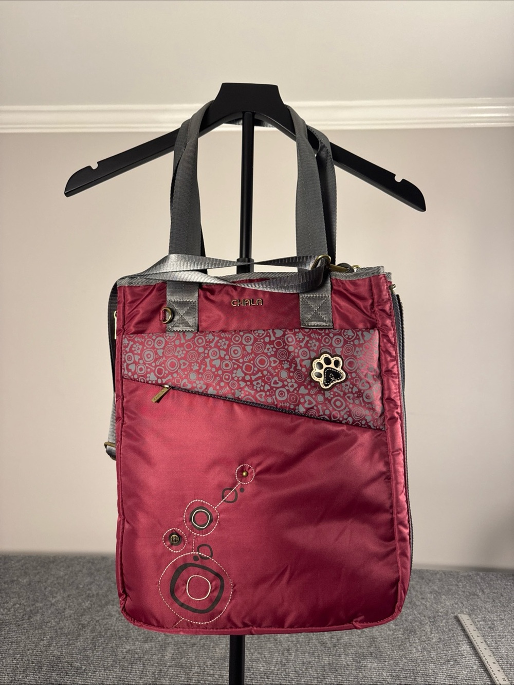 CHALA PAW PRINT CV Venture Zip Around Tote Burgundy Multi Pocket NWOT